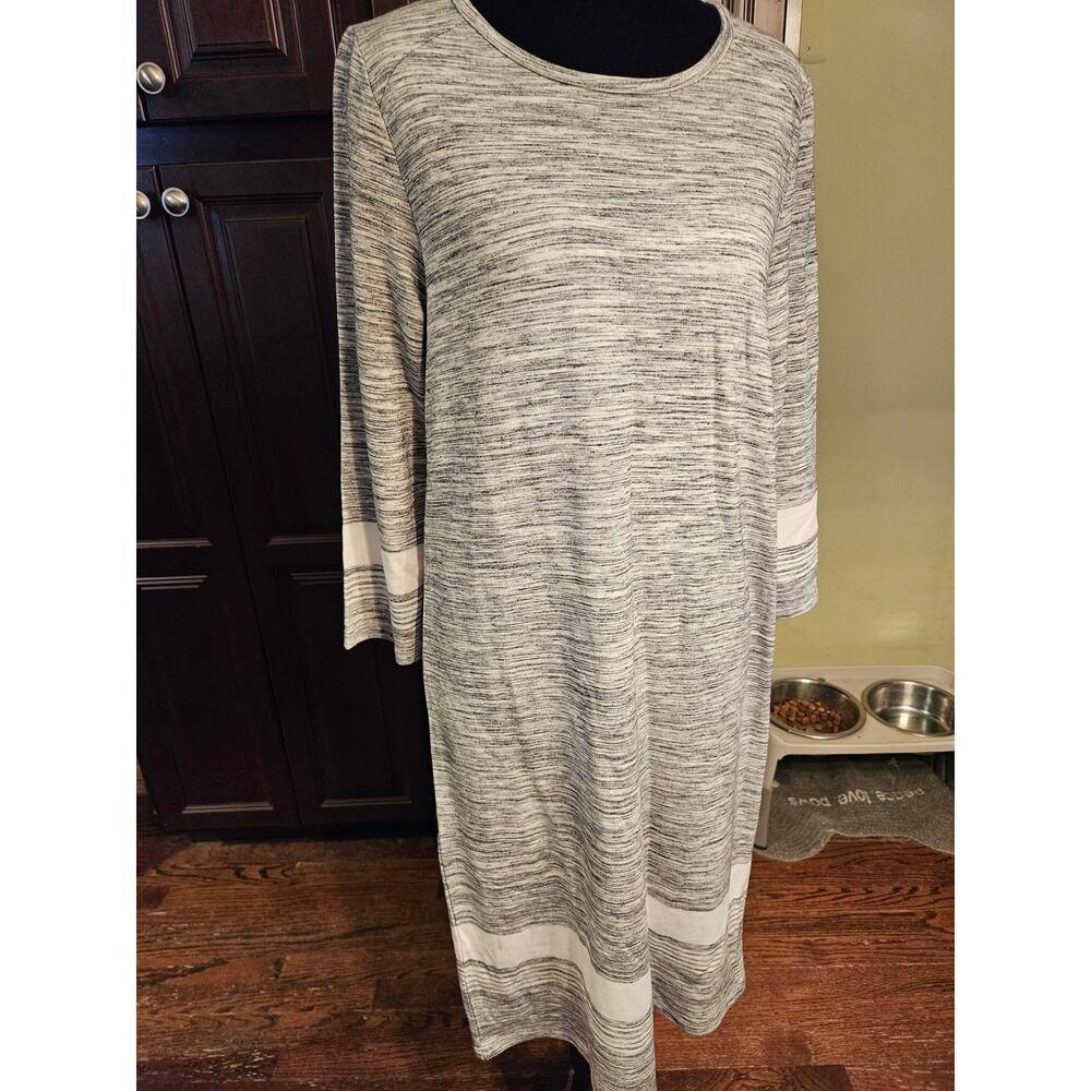 Hilary Radley Women's 3/4 Sleeve Dress, Medium Grey / Ivory